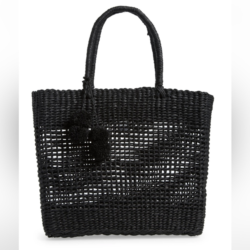 BTB Los Angeles Black Nancy Raffia Tote